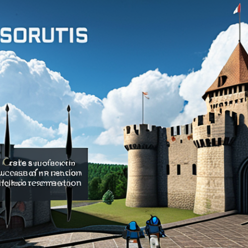 Home 4 **
A medieval castle network security perimeter, with digital firewalls as castle walls, a drawbridge labeled "Multi-Factor Authentication," and guards (IDS/IPS) patrolling the ramparts. Inside, employees are attending a cybersecurity training session displayed on a holographic screen. Dark clouds representing APT threats gather on the horizon, contrasted by a bright blue sky over the protected castle.
**