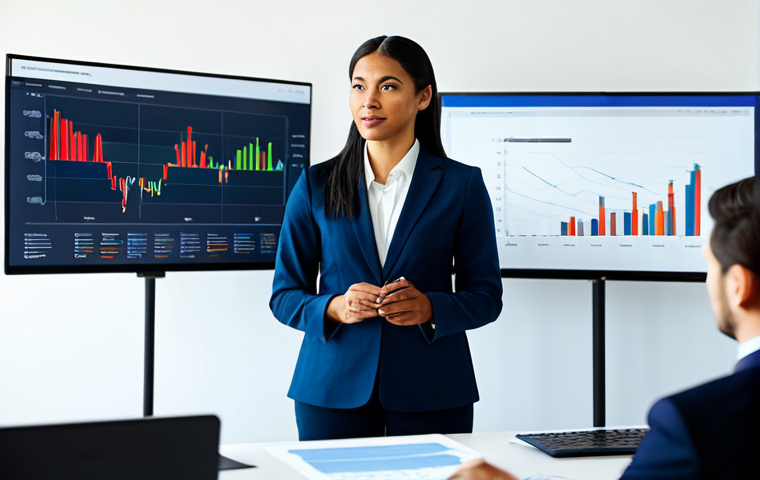 "A cybersecurity consultant in a well-lit, modern office, fully clothed in professional attire, presenting a vulnerability assessment report to a diverse team of business executives. The scene should emphasize collaboration and communication, with charts and graphs visible on a large display screen. Focus on conveying expertise, trust, and a data-driven approach. Safe for work, appropriate content, professional, modest, family-friendly, perfect anatomy, natural proportions."