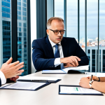 Home 16 보안 프로젝트 관리의 핵심 요소 - **Risk Assessment Meeting:** A diverse team of professionals (IT, legal, business) fully clothed in ...