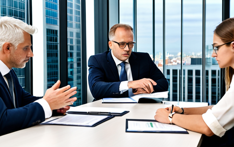 보안 프로젝트 관리의 핵심 요소 - **Risk Assessment Meeting:** A diverse team of professionals (IT, legal, business) fully clothed in ...