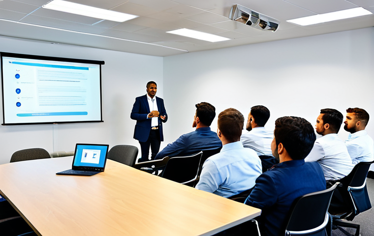 보안 프로젝트 관리의 핵심 요소 - **Risk Assessment Meeting:** A diverse team of professionals (IT, legal, business) fully clothed in ... 보안 프로젝트 관리의 핵심 요소 - **Risk Assessment Meeting:** A diverse team of professionals (IT, legal, business) fully clothed in ...