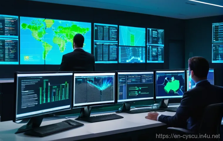 사이버보안 직무의 스트레스 관리 - **Prompt:** A diverse team of cybersecurity professionals, including men and women of various ethnic...