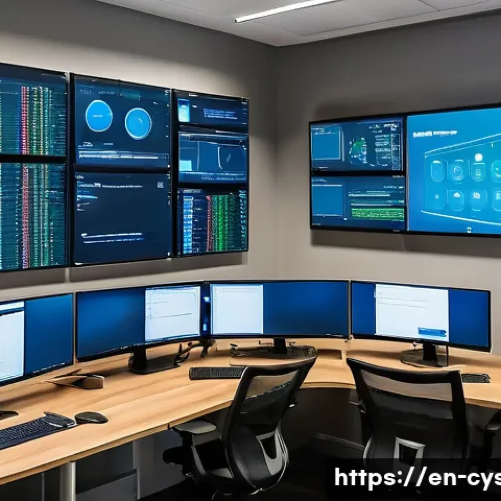클라우드 보안 전문가로 커리어 전환하기 - A modern cloud security professional&rsquo;s workspace featuring multiple monitors displaying cloud servic...