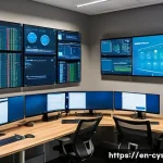 클라우드 보안 전문가로 커리어 전환하기 - A modern cloud security professional&rsquo;s workspace featuring multiple monitors displaying cloud servic...