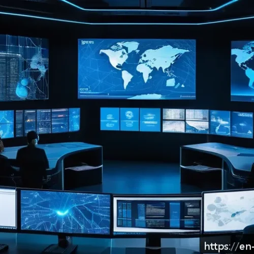 사이버보안 관련 최신 기술 연구 - A futuristic cybersecurity operations center with diverse professionals monitoring multiple large tr...